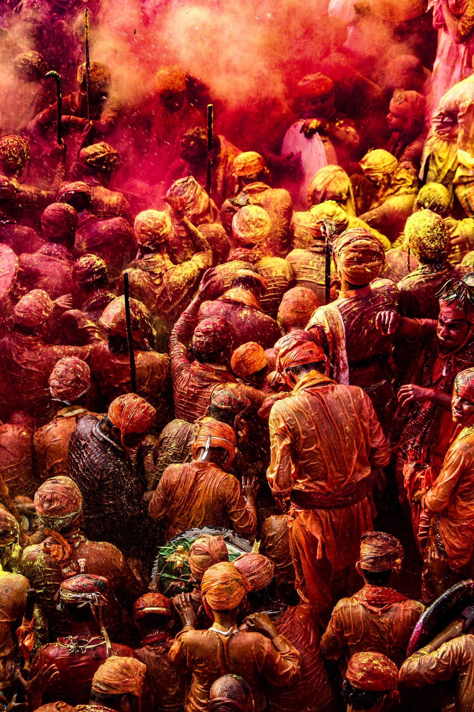 Crowds celebrating the Holi festival